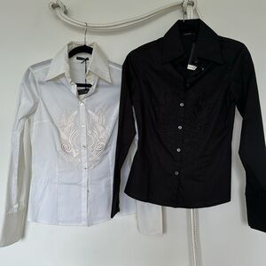 Tunnel Italian, fitted stretch shirt front embroidered in white or black, size S
